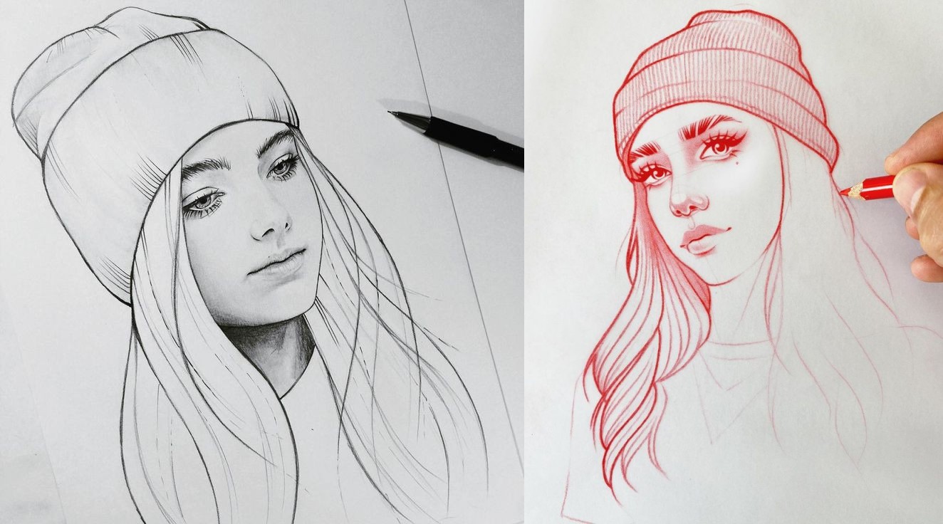 The Hipster girl with a beanie for girl drawing
